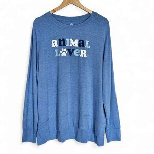 PositiviTees‎ Animal Lover Long Sleeve Top Size XL Blue White Dog Cat Pet Owner